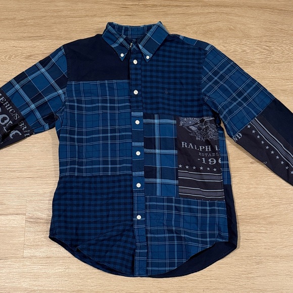 Polo Ralph Lauren Blue Flannel Patchwork Button Up Collar Shirt - Picture 2 of 9